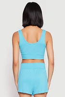 Womens Ribbed Knit Ruched Pajama Tank Top and Smocked Shorts,