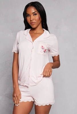 Womens Love Yourself Pajama Shirt and Shorts, Pink,