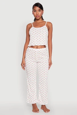 Womens Printed Pattern Pointelle Pajama Cami and Pants,