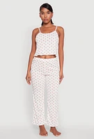 Womens Printed Pattern Pointelle Pajama Cami and Pants,