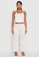 Womens Printed Pattern Pointelle Pajama Cami and Pants,