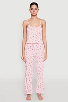 Womens Printed Pattern Pointelle Pajama Cami and Pants, Pink, Size S