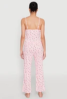 Womens Printed Pattern Pointelle Pajama Cami and Pants, Pink, Size S
