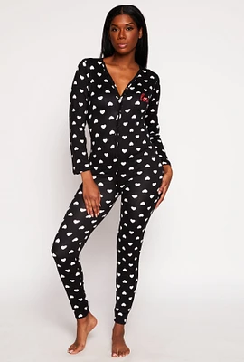 Womens Love Heart Print Pajama Onesie,