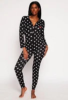 Womens Love Heart Print Pajama Onesie,