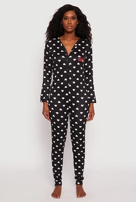 Womens Love Heart Print Pajama Onesie,