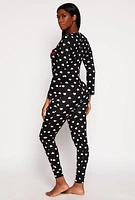 Womens Love Heart Print Pajama Onesie,