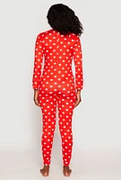 Womens Love Heart Print Pajama Onesie, Red, Size M