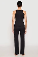 Womens Ribbed Knit Pajama Tank Top and Pants, M
