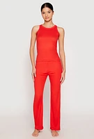 Womens Ribbed Knit Pajama Tank Top and Pants, Red, Size XL