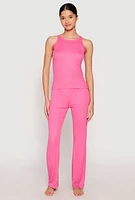 Womens Ribbed Knit Pajama Tank Top and Pants,