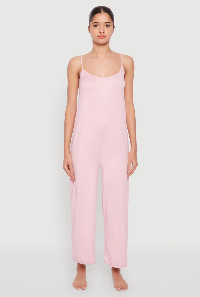 Womens Soft Knit Cami Pajama Onesie, Pink, Size S