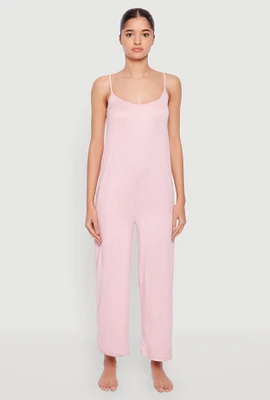 Womens Soft Knit Cami Pajama Onesie, Pink, Size S