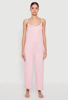 Womens Soft Knit Cami Pajama Onesie, Pink, Size S