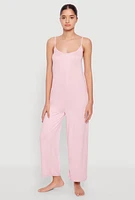 Womens Soft Knit Cami Pajama Onesie, Pink, Size S