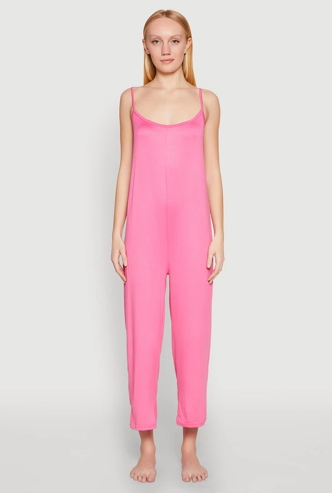Womens Soft Knit Cami Pajama Onesie, Pink, Size L