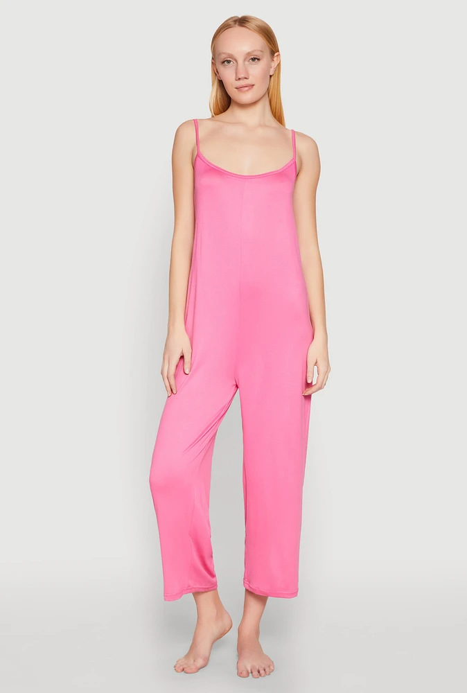 Womens Soft Knit Cami Pajama Onesie, Pink, Size L