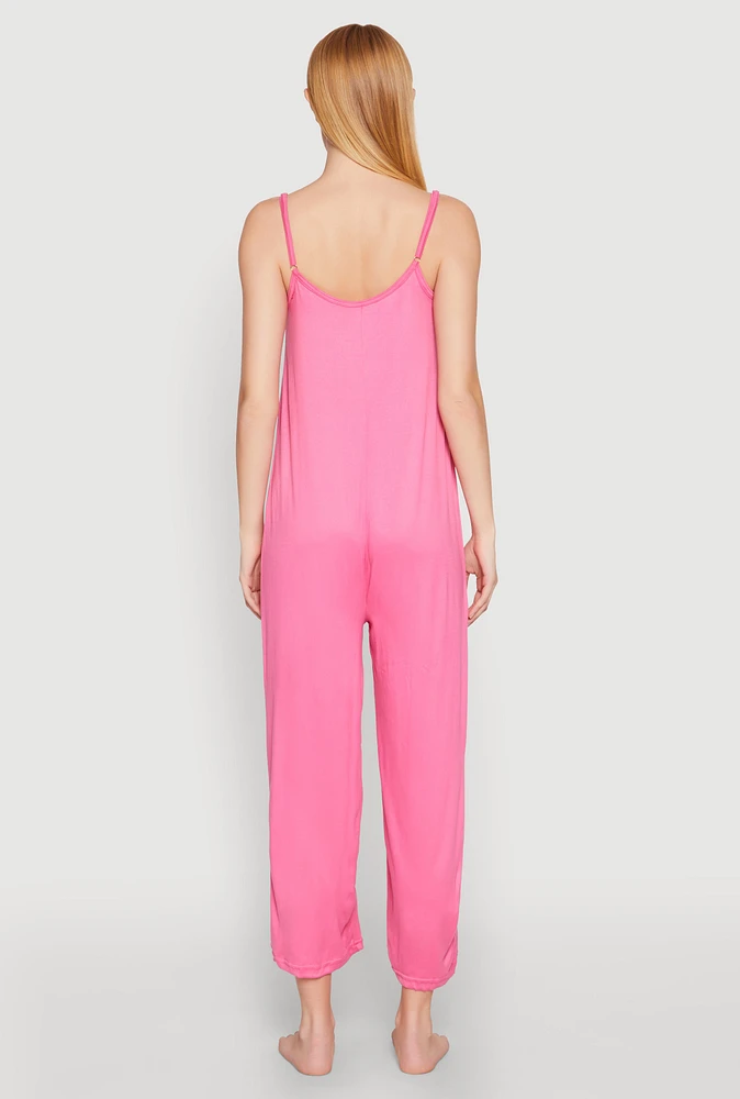 Womens Soft Knit Cami Pajama Onesie, Pink, Size L