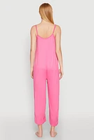 Womens Soft Knit Cami Pajama Onesie, Pink, Size M