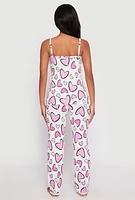 Womens Heart Print Pajama Cami with Pants, White, Size M