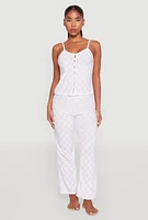 Womens Eyelet Pajama Cami and Pants Set, White, Size M