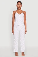 Womens Eyelet Pajama Cami and Pants Set, White, Size M