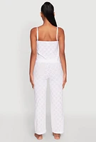 Womens Eyelet Pajama Cami and Pants Set, White, Size M