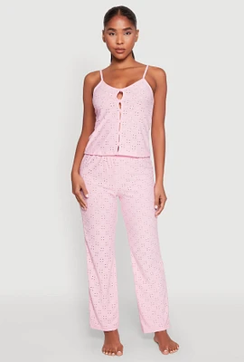 Womens Eyelet Pajama Cami and Pants Set,