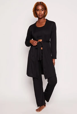 Womens Ribbed Pajama Tank Top and Shorts with Robe,