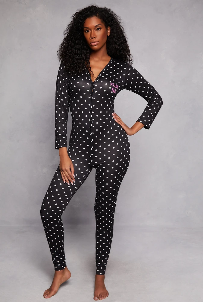 Womens Pillow Talk Polka Dot Pajama Onesie,