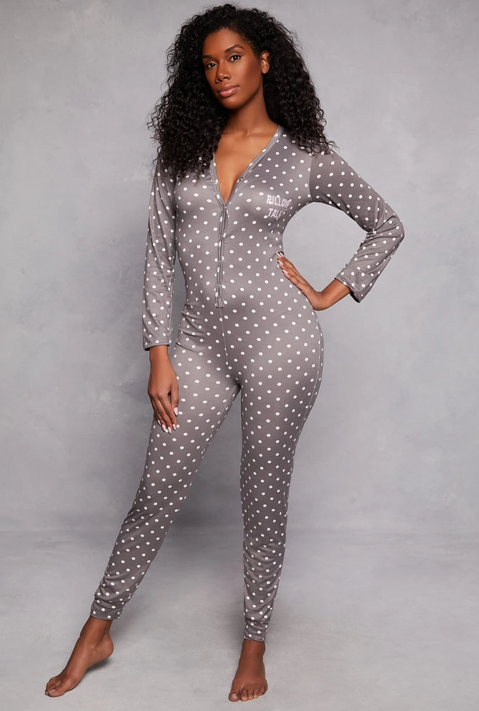 Womens Pillow Talk Polka Dot Pajama Onesie, Grey, Size M