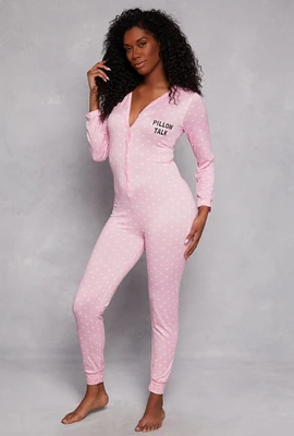 Womens Pillow Talk Polka Dot Pajama Onesie, Pink, Size M