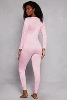 Womens Pillow Talk Polka Dot Pajama Onesie, Pink, Size M