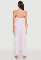 Womens Ruffled Trim Pajama Cami and Pants Set, Purple, Size S