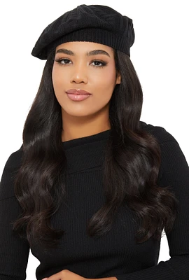 Womens Cable Knit Beret, Black