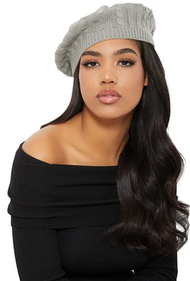 Womens Cable Knit Beret, Grey