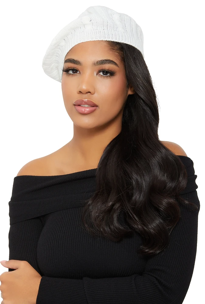 Womens Cable Knit Beret, White