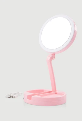 Womens Foldable LED Mini Makeup Mirror, Pink