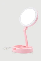 Womens Foldable LED Mini Makeup Mirror, Pink