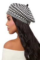 Womens Houndstooth French Beret, White