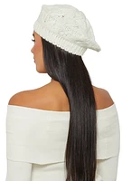 Womens Aran Knit Beret, White