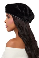 Womens Faux Fur Beret, Black