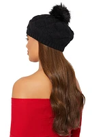 Womens Pom Pom Knit Beret, Black