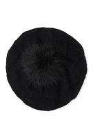Womens Pom Pom Knit Beret, Black