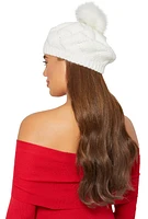 Womens Pom Pom Knit Beret, White