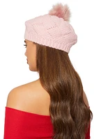 Womens Pom Pom Knit Beret, Pink