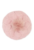 Womens Pom Pom Knit Beret, Pink