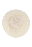 Womens Faux Pearl Detail Pom Pom Beret, Beige