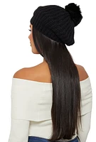 Womens Faux Fur Pom Pom Knit Beret, Black