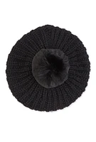 Womens Faux Fur Pom Pom Knit Beret, Black